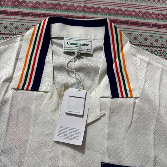 Casablanca Knitted Collar Short Sleeve Shirt White - Picture 2 of 8